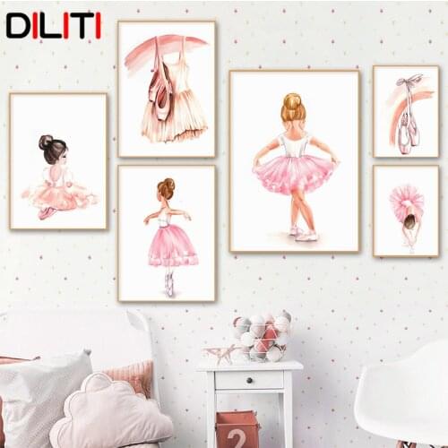 Pink Ballet Girl Nursery Wall Art Nordic Dacing Shoes Skirt Posters and Prints Baby Kids Room Decor Canvas Painting Pictures