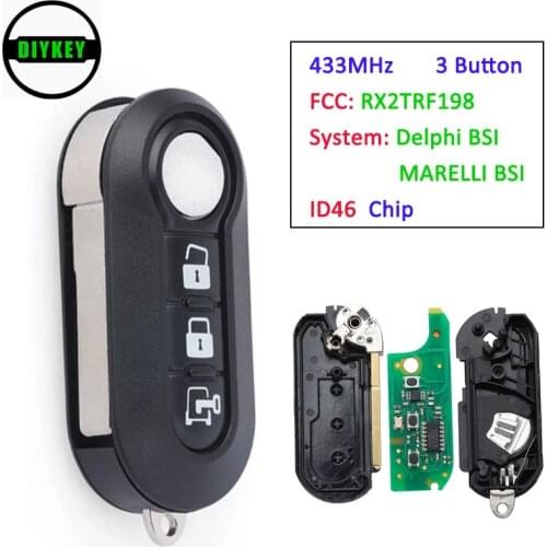 DIYKEY Delphi BSI / MARELLI BSI Remote Key Fob 433MHz ID46 for Fiat 500L MPV Ducato Citroen Jumper for Ram ProMaster RX2TRF198