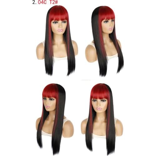 Synthetic Long Straight Wigs Bangs Cosplay/Party/Daily Purple Ombre Wigs For Women Synthetic Heat Resistant Fiber Wig