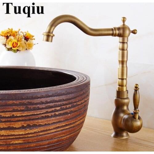Kitchen Faucets Single Holder Single Hole Kitchen Sink Faucet Swivel Spout Antique Bronze Sink Crane Brass Mixer Water Taps