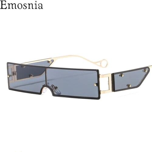 2021 New Small Rectangle Sunglasses Men Women Fashion Square Metal Rivet Luxury Sun Glasses Shades UV400 Vintage One Piece Lens