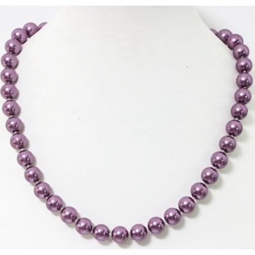 High Grade Charm Shell Simulated-pearl Violet Purple Round Beads Necklace 8-14mm Fashion Women Beauty Gift Jewelry 18inch B1643