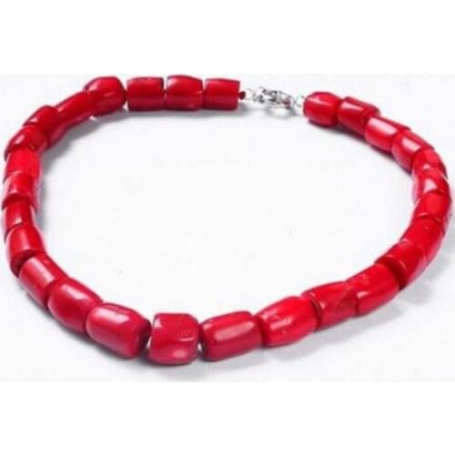 Jewelry Free Shipping 18''Genuine Nature High Quality Column Red Coral Bead Princess Necklace