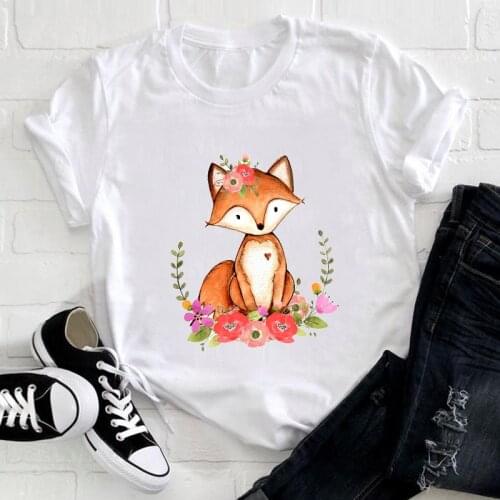 Women T-shirt 2021 Cute Cartoon Fox Animal Print 90s Short Sleeve Clothes Graphic Ladies Tee Top Fashion Female T shirt XXXL