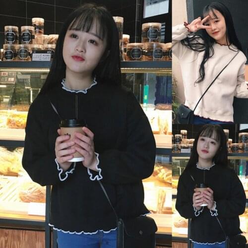 Women Fashion Plush Hoodies Female O Neck Wavy Hem Split HarajukuTops Tracksuit Sweatshirt Long Sleeve Casual Female Fall Coat