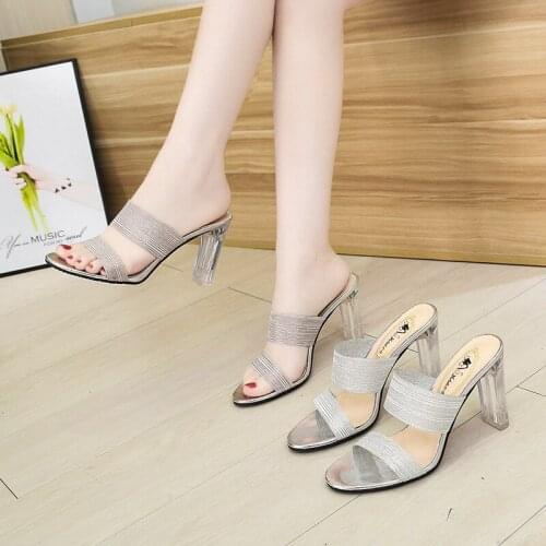 8cm High Heels Women Summer Sandal High Heel Shoe Slippers Fashion Mule Shoe Woman Dress Wedding Elegant Women Shoes Sexy Pumps