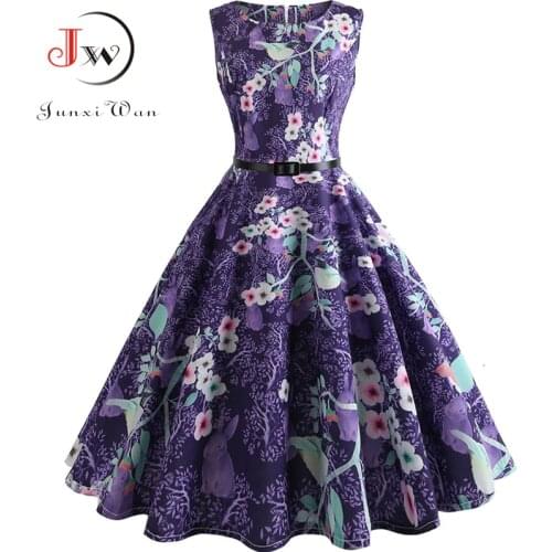 Womens Summer Dresses Women Robe Elegant Vintage Retro Swing Rockabilly Dress High Waist Floral Runway Sundress Tunic