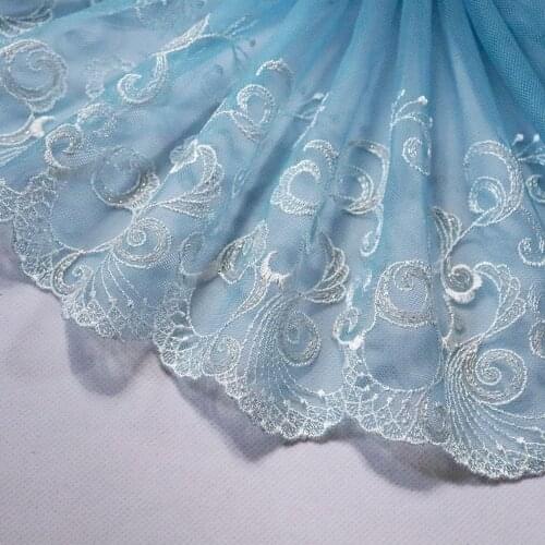 1 Meter 23 CM Wide Auspicious Clouds Embroidered Lace Trim Blue Mesh Fabrics For Bra Lingerie Underwear Womens Dress Decor DIY