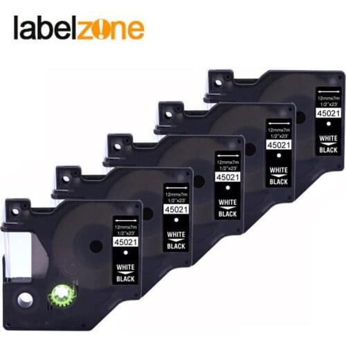 5pcs 12mm 45021 white on black compatible dymo D1 12mm label printer 45021 laminated label tapes for LabelManager 160 printer