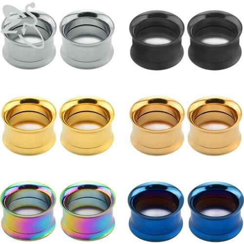6 Colors Stainless Steel Saddle Ear Tunnels Plug Earrings Ear Expander Gauges Double Flare Unisex Fashion Body Piercing Jewelry