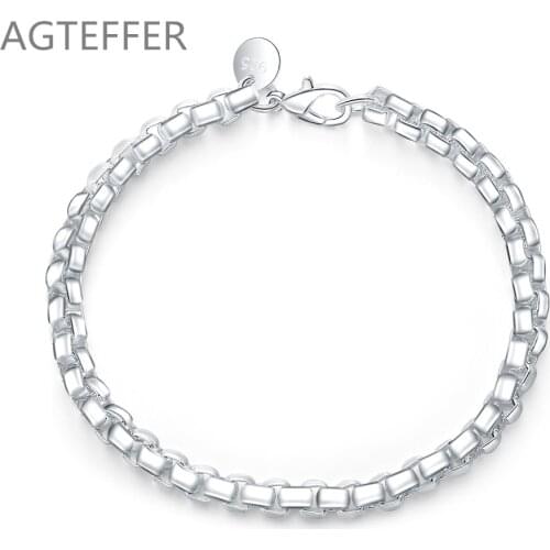 AGTEFFER 925 Sterling Silver Circle Grid Bracelet For Women Wedding Engagement Party Fashion Jewelry