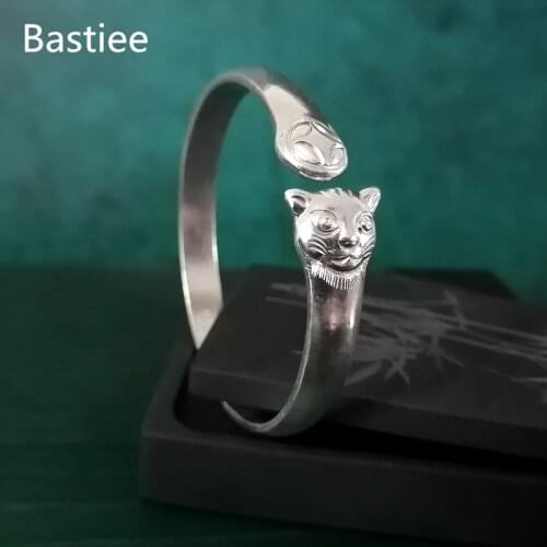 Bastiee 999 Silver Tiger Bangle Men Bracelet For Women Luxury Jewelry Unisex Bangles Hmong Handmade Ethnic Jewellery Vintage