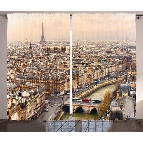 Eiffel Tower Decor Curtains Paris Streets Busy Day Buildings Bridge River City Symbol Horizon Photography Print Living Room