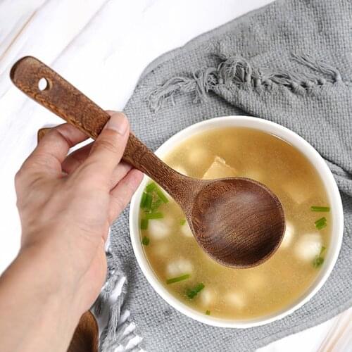 Hot Retro Kitchen Long Handle Wood Soup Spoon Environmentally Friendly Wooden Spoons Home Kitchen Cooking Tableware