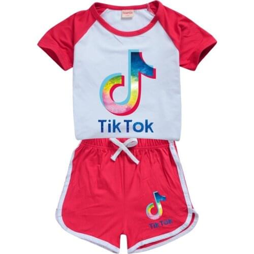 TIK TOK Teens Girls Outfitsme Boutique Kids Clothing Polyester Kids Summer Boutique Clothing Boys Sport Shirt + Short Sets