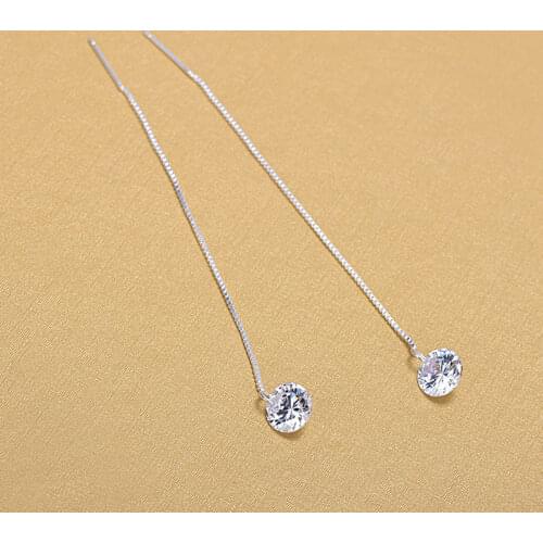 Bijoux 925 Sterling Silver Cubic Zircon Long Women Silver Tassel Earrings