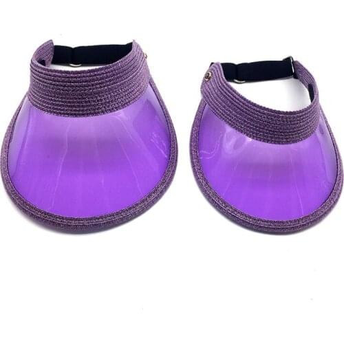 Women Summer Glitter Straw Visor Cap Hat Kids Sun Protect Beach Hats Transparent Brim Metallic Silver Gold Lurex Straw Visor Hat