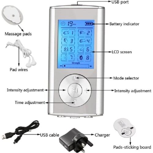 Dual Channel TENS EMS Unit 8 Modes Muscle Stimulator for Pain Relief Therapy, Electronic Pulse Massager Body Massage