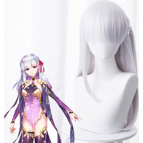 Fate Grand Order Gama Broken Light Gray Blue Medium Long Straight Hair Cos Wig Anime Cosplay Game Perform Female Hair Wig 55CM