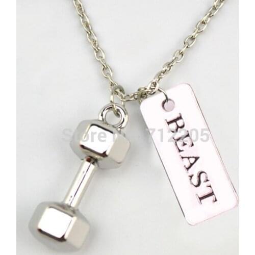 Fitness Weightlifting jewelry New Arrival Large Dumbbell barbell with BEAST sports Gym necklace