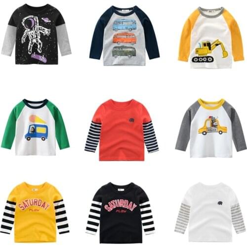 Spring and autumn long sleeve T-shirt pure cotton childrens clothing boys and girls car cotton top baby shirt