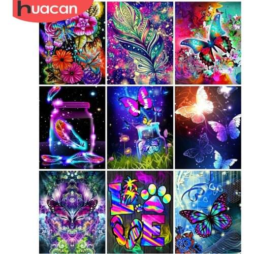 HUACAN Coloring By Numbers Animals Butterfly Frame Oil Painting By Numbers Flower On Canvas DIY Home Decoration Gift 60x75cm