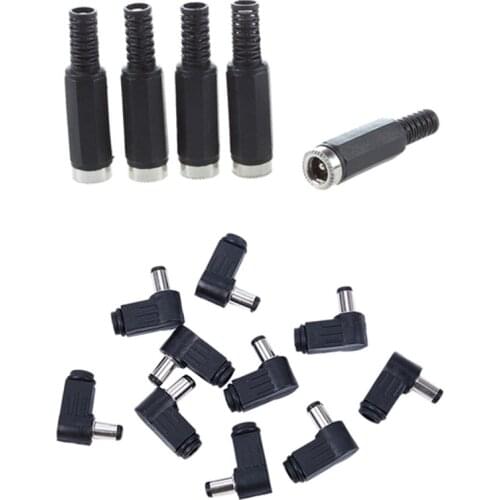 JABS 5 Pcs 2.1mm x 5.5mm Female DC Power Socket Jack Connector Adapter & 10X 2.1mm x 5.5mm Male Plug Right Angle L Jack