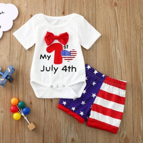 2021 Infant Baby Boy Gentleman Independence Day Letter Romper+American Flag Short Set clothes for newborns Clothing sets