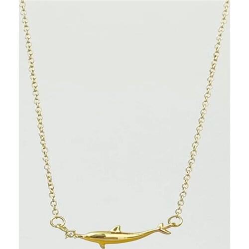 Korean version of the fashion simple jewelry zircon can love titanium steel small dolphin pendant chain chain necklace