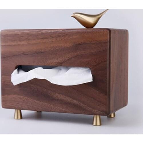 Creative Solid Wood Tissue Box Spiritual Base Copper Bird Decorative Tissue Box Living Room Coffee Table Storage Home Decoration