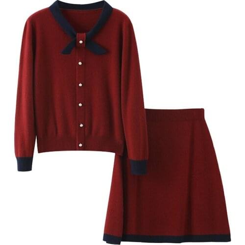 Fashion Suit Autumn Winter 100% Cashmere Knitted High Quality Sweater Women Tops And Harem DressesTwo-Piece Female Girl Clothes