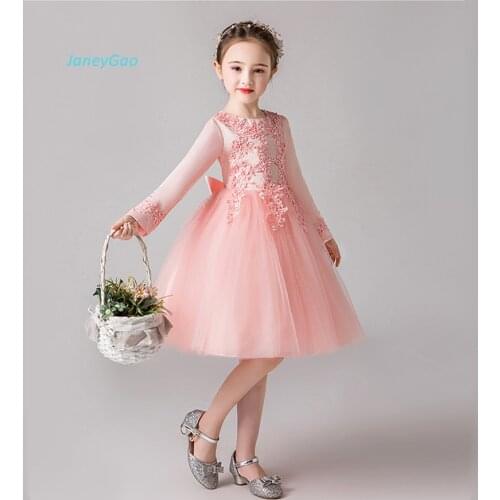 JaneyGao Flower Girl Dresses For Wedding Party With Long Sleeves Girls Princess Dress Korean New Style Elegant Girl Formal Gown