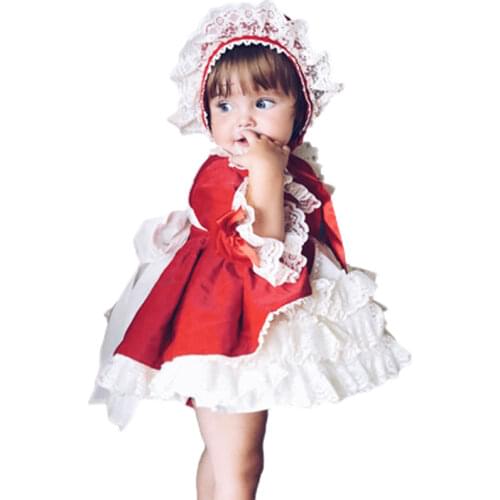 Advanced Baby Gilrs Sweet Lolita Dress Red Fancy dress For Girls 4PCS spanish Princess dress for Kids