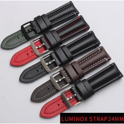 Shengmeirui for Luminox 6251 6501 9241 9247 6250 6502 mens military watch leather watch 24mm black brown Strap