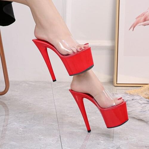 Outside Slippers Women Shoes Summer 2020 New Clear PVC Slipper Super High Heels 17cm Platform Sexy Slippers Big size 35-43 Fema