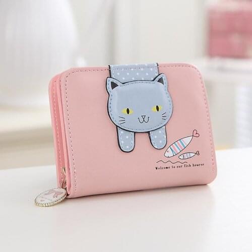 Cute Women Wallet Kawaii Cat Purse Small Zipper Girls Wallet Brand Design PU Women Coin Purse Card Holder Small Change Bag