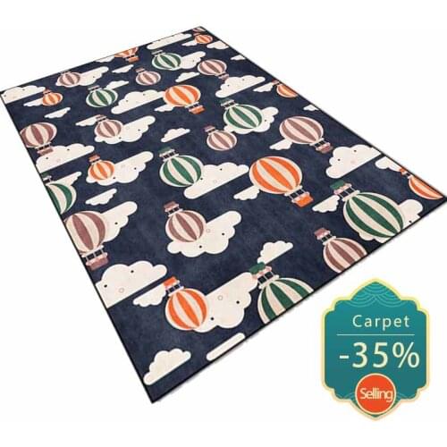 Madream Modern Cartoon Hot Air Balloon Pattern Childrens Room Carpet Dark Blue Bedroom Decoration Area Rug Non-Slip Floor Mat