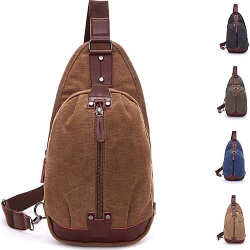 Mens Retro Shoulder Bag Messenger Bag Leisure Travel Sports Canvas Solid Color Chest Bag