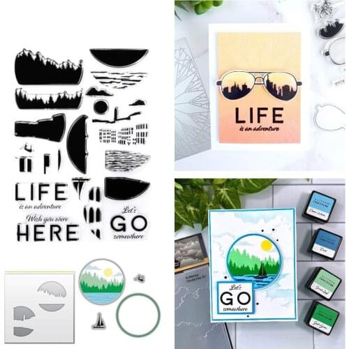 Grass Life Here Mountain Landscape Cutting Dies and Stamps Scrapbook Dariy Decoration Stencil Embossing Template Diy New