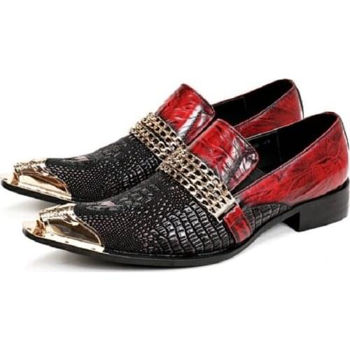 Italian Men Dress Shoes Retro Genuine Leather Crocodile Grain Party Wedding Slip On Men Flat Loafer DA4