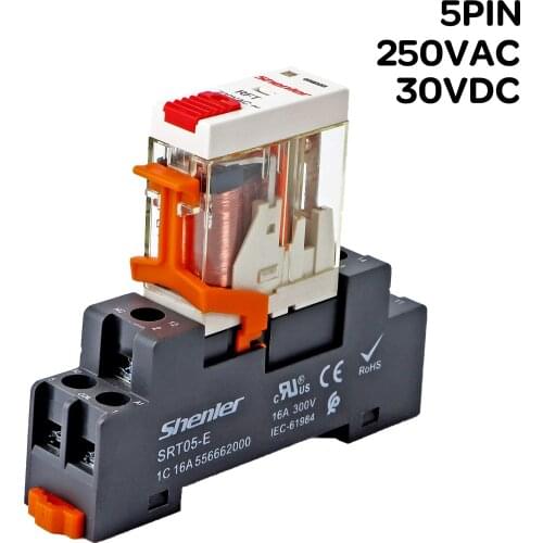 Relay Coil General DPDT Micro Mini Electromagnetic Relay Switch with Socket Base 5 pin DC12V 24V 48V 110V AC24V 110V 230V