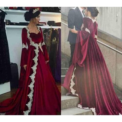 Dubai Long Sleeves Kaftan Evening Dress Vintage Modest Cheap Burgundy Formal Celebrity Party Gown Custom Made Plus Size