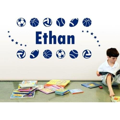 Children Room Customzied Name Sports Ball Wall Stickers Vinyl Art Decals for kids Nursery Boy Room KW-152