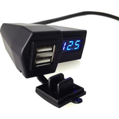 1Piece 5V 3.1A Car Motorcycle 2 in 1 Dual USB Port Phone Charger and Blue Led Voltmeter With Waterproof Cover 2USB Charger