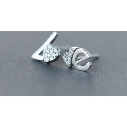 925 sterling svearrings female fashion sweet romantic alphabet love ear nail love earrings ear jewelry for women