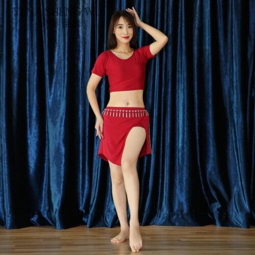 Belly Dance Set Female Adult Sexy Short Sleeve Top Practice Clothes Woman Profession Short Skirt Performance Training Clothing