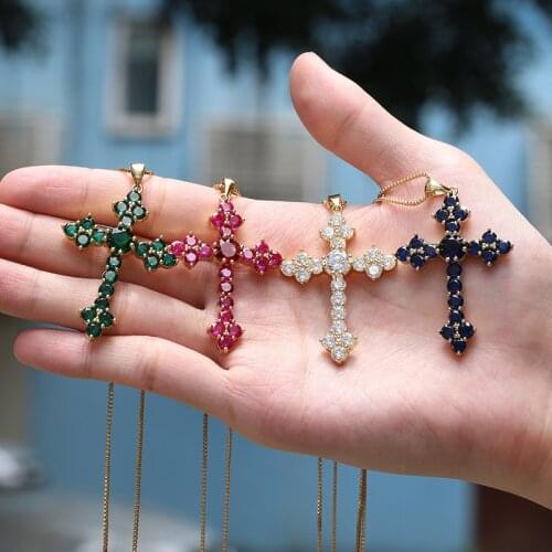 14K Gold Gemstones Cross Pendant 925 Sterling Silver Wedding Pendants Necklace For Women Bridal Charm Party Choker Jewelry