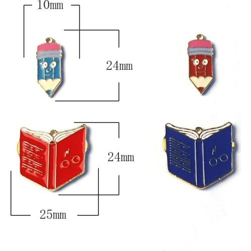 10pcs/Lot Pencil Book Diy Handmade Oil Enamel Charms Design for Jewelry Making Earring Bracelet or Necklace