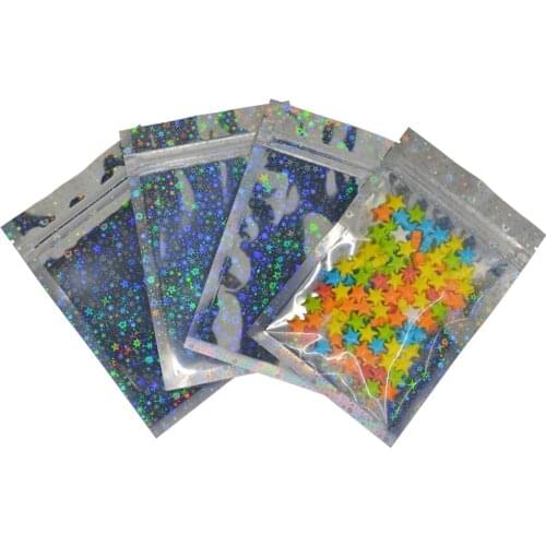 Reclosable Star Holographic Ziplock Bags Small Makeup Cosmetic Laser Plastic Aluminum Foil Zip Lock Package Bags 100pcs
