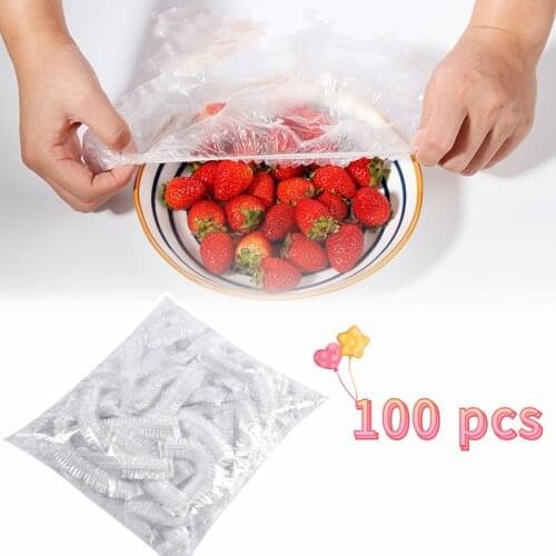 100pcs Disposable Food Storage Covers Bags for Bowls Elastic Plate Plastic Lid Covers Vacuum Bags for Kitchen Food Fresh Seal
